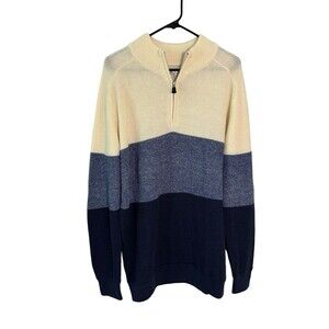 Peter Millar‎ Crown Cool Color Block 1/4 Zip Sweater Wool Linen Blend Size L